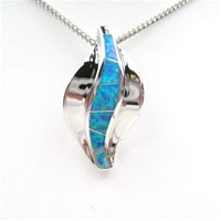 Silver Pendant w/ Inlay Created Opal