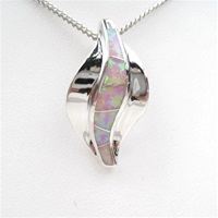 Silver Pendant w/ Inlay Created Opal