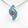 Silver Pendant w/ Created Opal & Amethyst CZ