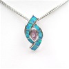 Silver Pendant w/ Created Opal & Pink CZ