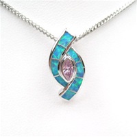 Silver Pendant w/ Created Opal & Pink CZ