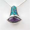 Silver Pendant with Inlay Created Opal and Amethyst CZ