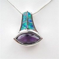 Silver Pendant w/ Created Opal & Amethyst CZ