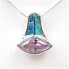 Silver Pendant w/ Created Opal and Pink CZ