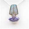 Silver Pendant w/ Created Opal, White & Tanzanite