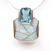 Silver Pendant w/ Created Opal & Blue Topaz