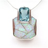 Silver Pendant with Inlay Created Opal and Blue Topaz