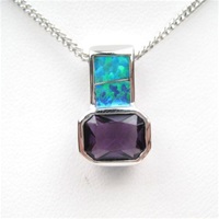 Silver Pendant w/ Created Opal & Amethyst CZ