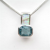 Silver Pendant w/ Created Opal & Blue Topaz