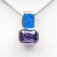 Silver Pendant w/ Created Opal and Tanzanite CZ