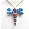 Silver Pendant with Inlay Created Opal and Tanzanite CZ