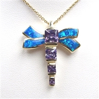 Silver Pendant with Inlay Created Opal and Tanzanite CZ
