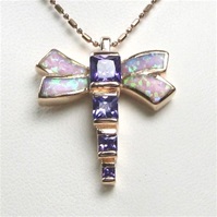 Silver Pendant (Rose Gold Plated) with Inlay Created Opal & Tanzanite CZ