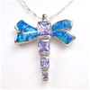 Silver Pendant (Rhodium Plated) w/ Inlay Created Opal & Tanzanite CZ