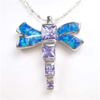 Silver Pendant (Rhodium Plated) w/ Inlay Created Opal & Tanzanite CZ