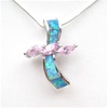 Silver Pendant w/ Created Opal and Pink CZ