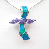 Silver Pendant w/ Created Opal and Tanzanite CZ