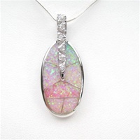 Silver Pendant w/ Inlay Created Opal & White CZ