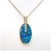 Silver Pendant  (Gold Plated) with Inlay Created Opal & White CZ