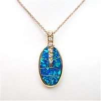 Silver Pendant  (Gold Plated) with Inlay Created Opal & White CZ