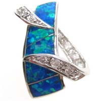 Silver Pendant w/ Inlay Created Opal & White CZ