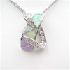 Silver Pendant w/ Inlay Created Opal & White CZ