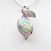 Silver Pendant w/ Inlay Created Opal & White CZ