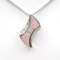 Silver Pendant w/ Inlay Created Opal & White CZ