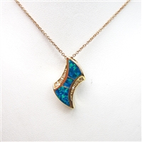 Silver Pendant  (Gold Plated) with Inlay Created Opal & White CZ