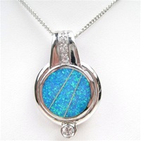 Silver Pendant w/ Inlay Created Opal & White CZ