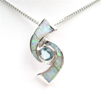 Silver Pendant w/ Created Opal & Blue Topaz