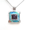 Silver Pendant w/ Created Opal & Amethyst CZ