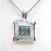 Silver Pendant w/ Created Opal & Blue Topaz