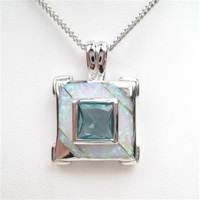 Silver Pendant w/ Created Opal & Blue Topaz