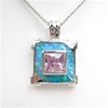 Silver Pendant w/ Created Opal and Pink CZ