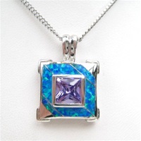 Silver Pendant w/ Created Opal and Tanzanite CZ