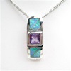 Silver Pendant w/ Created Opal & Amethyst CZ