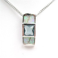 Silver Pendant w/ Created Opal & Blue Topaz