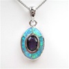 Silver Pendant w/ Created Opal & Amethyst CZ