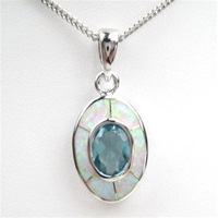 Silver Pendant w/ Created Opal & Blue Topaz