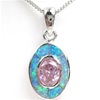 Silver Pendant w/ Created Opal and Pink CZ