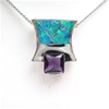 Silver Pendant w/ Created Opal & Amethyst CZ