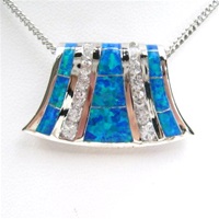 Silver Pendant w/ Inlay Created Opal & White CZ