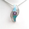 Silver Pendant w/ Created Opal, Wht & Amethyst CZ