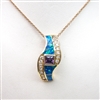 Silver Pendant (Gold Plated) w/ Inlay Created Opal & Tanzanite CZ