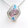 Silver Pendant w/ Created Opal, White & Pink CZ