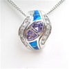 Silver Pendant w/ Created Opal, Wht & Tanzanite CZ