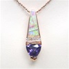 Silver Pendant (Rose Gold Plated) with Inlay Created Opal, White & Tanzanite CZ