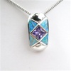 Silver Pendant w/ Inlay Created Opal & Amethyst CZ