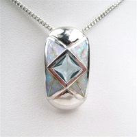 Silver Pendant w/ Created Opal & Blue Topaz